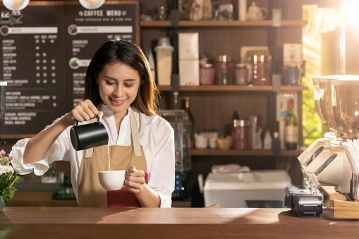 Female Barista Making Coffee Stock Photo - Download Image Now - Barista, Coffee - Drink, Making - iStock